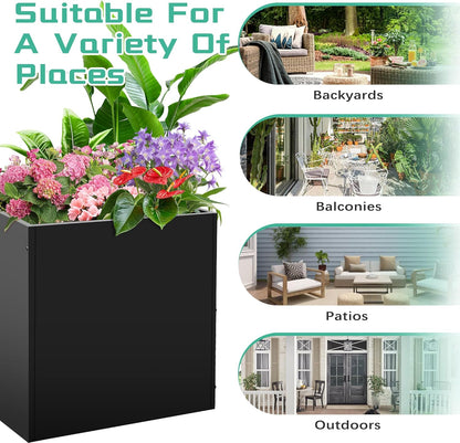 Metal Rectangular Planter Box, Small Planter Boxes Outdoor, 18''L x 18''W x 20''H Heavy Duty Plant Box with Removable Insert Shelf, 3 Tier Adjustable Height Tall Garden Planter for Plants, Flowers