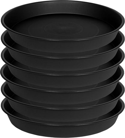 6 Pack 6 inch Plant Saucer Tray, 4 6 8 10 12 15 17 19 inch Plant Saucers, Heavy Duty Plastic Plant Saucers for Indoors, Bird Bath Bowls, Flower Plant Water Trays for pots Planter (6", Black)