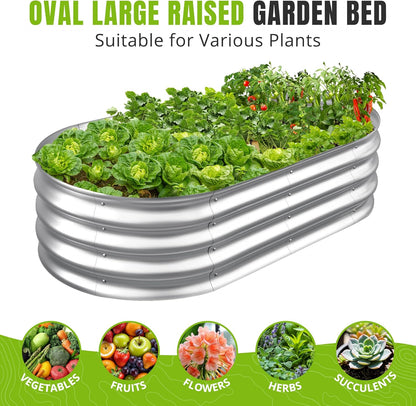 Sponvatt Raised Garden Bed - Outdoor Galvanized Raised Garden Bed Planter Boxes, Large Oval Metal for Gardening Planter Box Kit,Suitable for Vegetables,Herbs (Silver, 8x4x1 Ft)