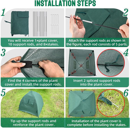 Plant Cover Frost Tent, 36''x36''x38'' Outdoor Garden Fabric Cover with Poles and Stakes for Winter Frost, Shade Cloth Plant Guard for Shrubs, Small Trees, Green