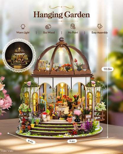 [2025 New] Hanging Garden Miniature House Kit with LED Light, Book Nook Kit with Cover for Birthday, 3D Wooden Bookends Puzzle Bookshelf Decor Building Kit Birthday Gifts for Family, Friends
