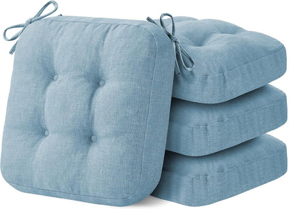 Chair Cushions for Dining Chairs, Dining Chair Cushions, Tufted Indoor Chair Pads with Ties & Non Slip Backing, Seat Cushions for Kitchen Chairs 16.5” x 16.5” x 3.5”, Set of 4, Light Blue