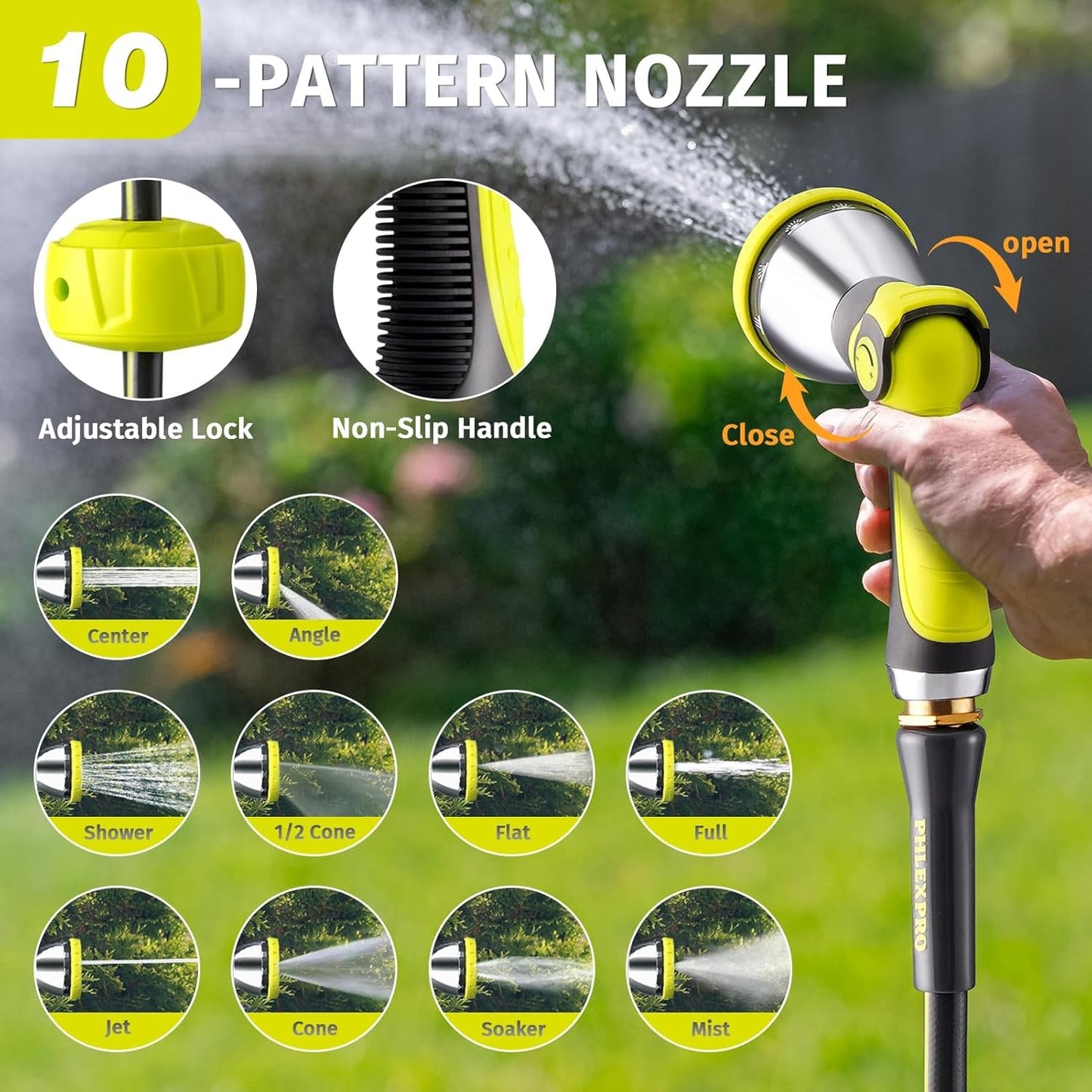 Retractable Garden Hose Reel 105FT, 1/2 inch Wall Mounted Hose Reel with Full Brass Fittings, 10 Patterns Spray Nozzle, Any Length Lock, 180° Automatic Rewind