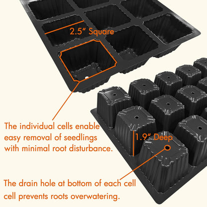 Gardzen 10-Pack Seed Starter Kits, Reusable Plant Germination Trays with Total 150-Cell, Seed Starter Tray with Humidity Vented Domes and Bases for Starting Vegetable Flower Herb Seeds 15" x 9"