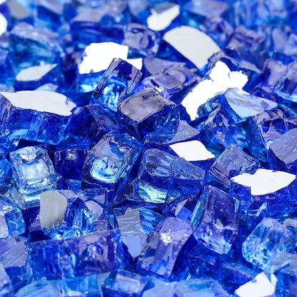 Mr. Fireglass 20 Pounds Cobalt Blue Reflective Fire Glass, 1/2 Inch High Luster Tempered Glass Rocks for Fire Pit Table Fireplace and Landscaping, Decorative Propane Gas Fireplace Glass Rocks