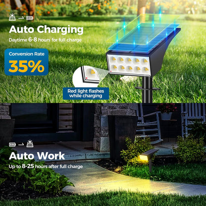 Solar Spot Lights Outdoor Waterproof IP65, Bright LEDs Solar Landscape Lighting for Outside Garden Yard, Solar Powered Spotlights for Accent Uplighting Backyard Statue Palm Tree, 2 Pack/Warm