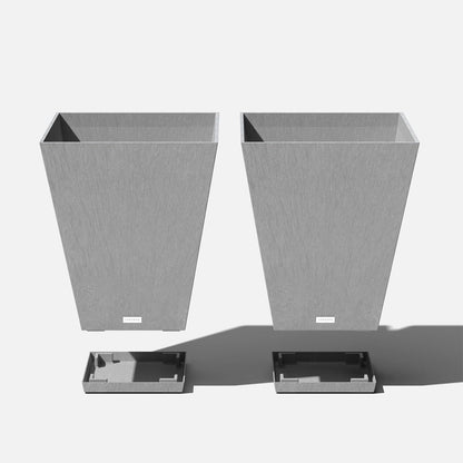 Veradek Nobleton Indoor/Outdoor Wide Square Planter (Light Grey, 22 inch - 2 Pack with 2 Saucer Trays)
