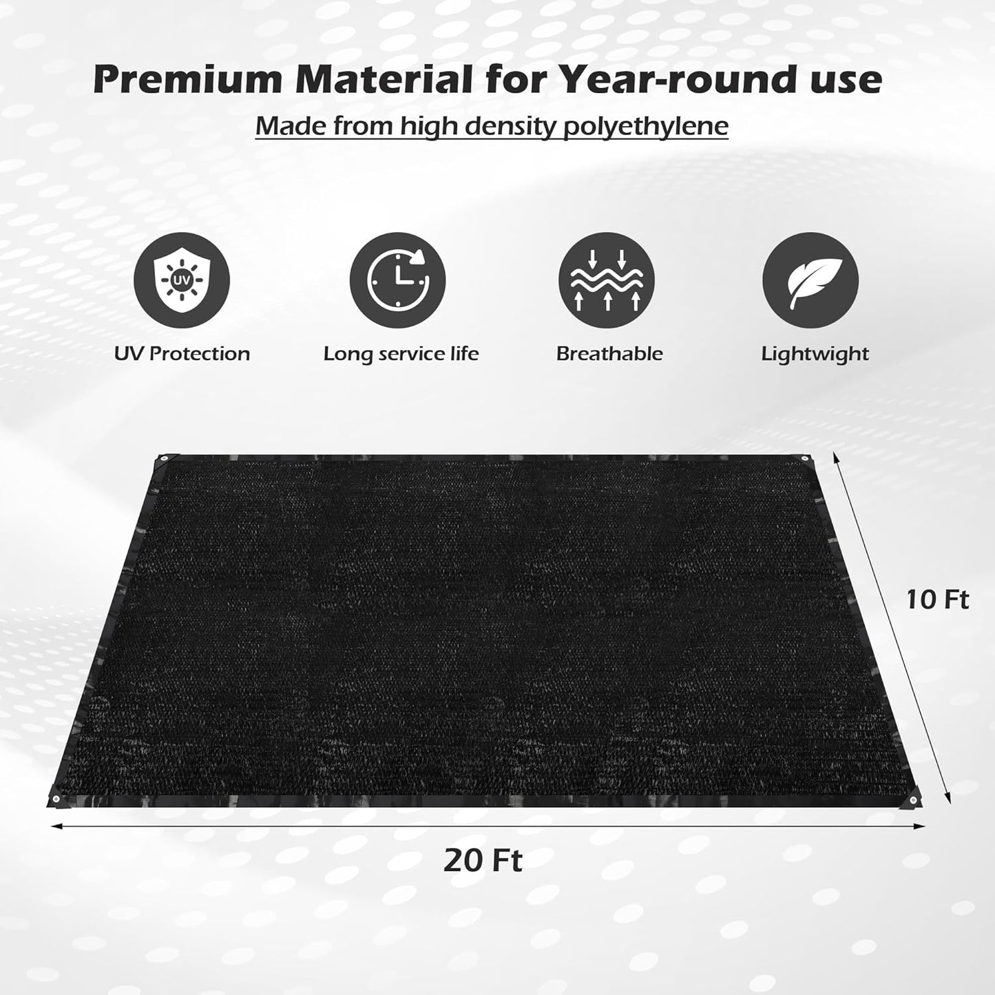 Garden expert 75% Black Shade Cloth 10x15FT Taped Edge with Grommets Sun Net Mesh for Garden Patio Backyard UV-Resistant