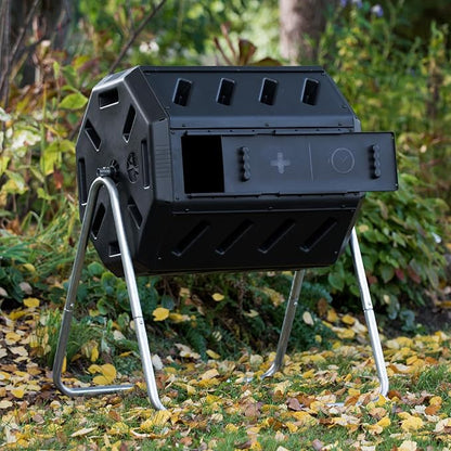 FCMP Outdoor IM4000 Dual Chamber Tumbling Composter Canadian-Made, 100% Recycled Resin - Outdoor Rotating Compost Tumbler Bin for Garden, Kitchen, and Yard Waste, Black (37 Gallon)