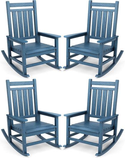 SERWALL Oversized Outdoor Rocking Chair Set of 4, HDPE Rocker for Adults, Patio Rocking Chairs for Porch, Blue