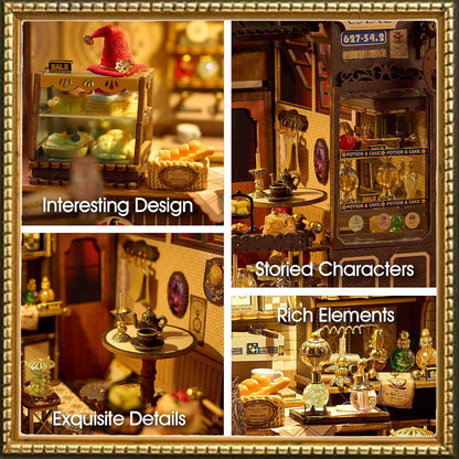 [2025 New] Coffee Shop Miniature House Kit with LED Light, Book Nook Kit with Cover for Birthday, 3D Wooden Bookends Puzzle Bookshelf Decor Building Kit Birthday Gifts for Family, Friends