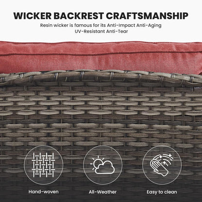 Outdoor Couch Wicker Patio Sofa - 75Inch Rattan Sofa with Hight Backrest Wide Armrest, All Weather Outdoor 3 Seater Seating Wicker Couch for Balcony Proch Deck Backyard Grey/Red
