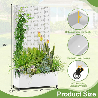 Raised Garden Bed with Trellis and Wheels,73"x35"x16" Metal Raised Garden Bed,White Squared Metal Planter with Climbing Trellis for Vines & Vegetables