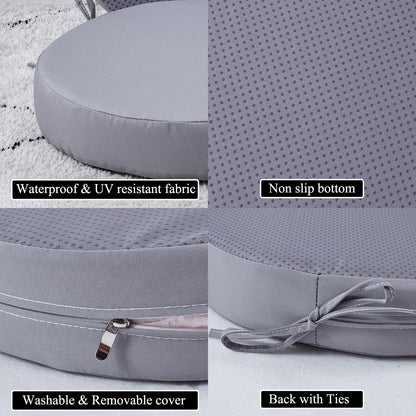 15 x 15 Inch Round Cushions for Outdoor Furniture Non-Slip Waterproof Patio Bistro Chair Cushion with Ties Bar Stool Seat Cushion for Kitchen Chairs Set of 4, Light Gray