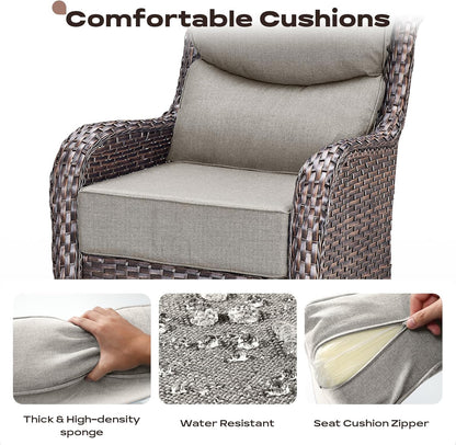 Outdoor Patio Swivel Rocker Chairs Set of 2, Waterproof Wicker, High Back, Deep Seating, Wide Armrest, Upgraded 6 inch Thick Cushions, Side Table, Ideal for Deck Porch Yard, Brown/Beige