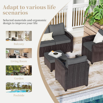 Outdoor Patio Sectional Sofa Set, 4-Piece Rattan Furniture, Patio Conversation Sets with Fire Pit, Swivel Sofa, Seats 2, Light Grey