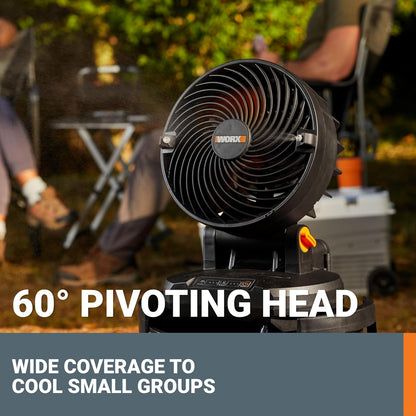 WORX 20V Cordless Misting Fan w/ 3 Speed & 3 Mist Settings, Bucket Top Portable Fan Max 15Ft Misting Distance, Lightweight Quiet Battery Operated Fan w/Long Runtime Power Share WX097L.9 – Tool Only
