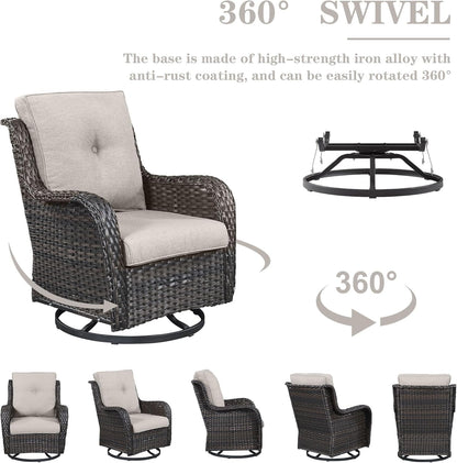 Patio Furniture Set Swivel Rcoker - 3 Pieces Outdoor Glider Rocking Chairs with Small Side Table, Wicker Chair Sets for Porch, Balcony and Garden