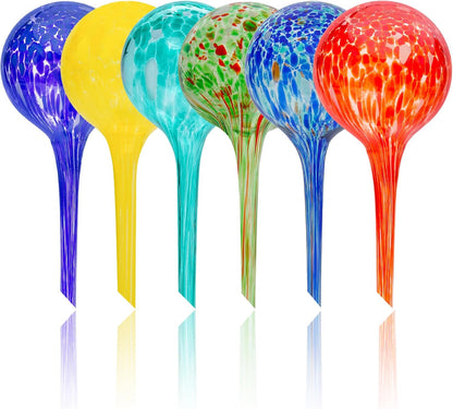 Iridescent Self Watering Globes, Glass Rainbow Plant Watering Globes, Self Watering Planter Insert, Automatic Plant Waterer Indoor (Small-6 Pcs Multi-Color, Small)