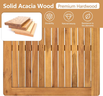 5-Piece Acacia Wood and Rope Patio Sofa Set, Outdoor Conversation Set with Acacia Wood Coffee Table and Ottoman, 2 Club Chair for Backyard Porch Garden Balcony