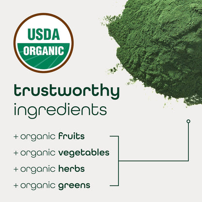 Zena Nutrition Organic Super Greens Powder, 70+ Superfoods, 0 Sugar, 3G Fiber, Spirulina, Chlorella, Antioxidants, Prebiotics/Probiotics, Digestive Enzymes, Mango, 30 Servings