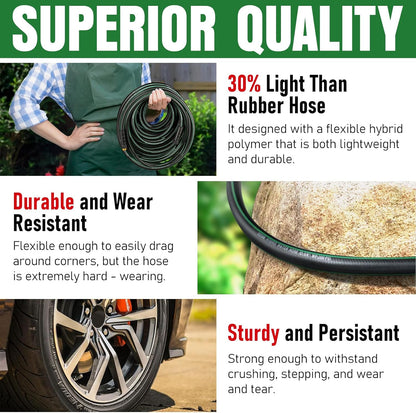 Heavy Duty Garden Hose 50ft, NON-EXPANDABLE Flexible Water Hose, Kink Resistant Lightweight Hybrid Hose, Leakproof Hose Male to Female Fittings