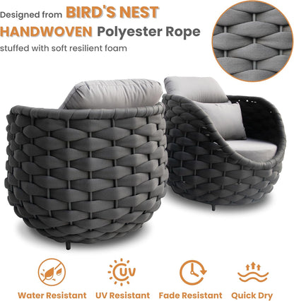 Metal Outdoor Conversation Sets: 5-Piece Aluminum Patio Furniture Set - Woven Rope Porch Sofa Set w/Coffee Table Cushions - Assembled Modern Lounge Couch for Deck Garden Yard Pool Hotel Resort