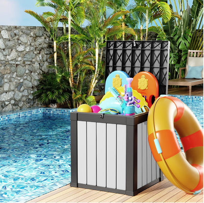 40 Gallon Resin Deck Box, Lockable Patio Outdoor Storage Box for Furniture, Garden Tools and Tools Storage, Waterproof Outside Storage Boxes - Black&White