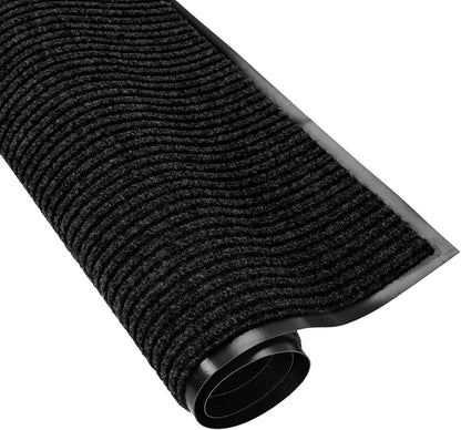 fani Heavy Duty Large Outdoor Indoor Entrance Black Doormat Waterproof Low Profile Entrance Rug Front Door Mat Patio Anti-Skid Rubber Back, 48x72 inch (Black)
