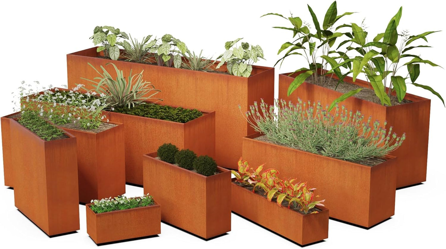 Corten Steel Planters Large Rectangular - 48x18x30 Extra Large Outdoor Planter Box for Patio, Garden & Privacy Screen | Heavy Duty 11-Gauge Metal, Made in USA