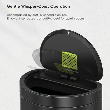 EKO Mirage Semi-Round 47L / 12.4 Gal Motion Sensor Trash Can, Automatic Kitchen Trash Bin with Deodorizer Compartment, Removable Lid & Inner Bucket, Stainless Steel Garbage Can, Matte Black