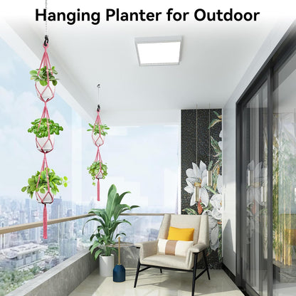 USLAI Macrame Plant Hanger Indoor Outdoor, Up to 4-15 inch Pot, Heavy 20lb Planters, Extra Long Strong Hanging Planter Basket Holder, Boho Home Decor, 49+72 Inch, Pink (POTS NOT Included)