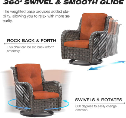 Joyside Wicker Patio Furniture Set 6 Piece Set with 1 Three-Seat Sofa, 2 Swivel Rocker Chairs, 2 Ottomans and 1 Side Table, Outdoor Furniture Patio Conversation Sets(Mixed Grey/Orange)