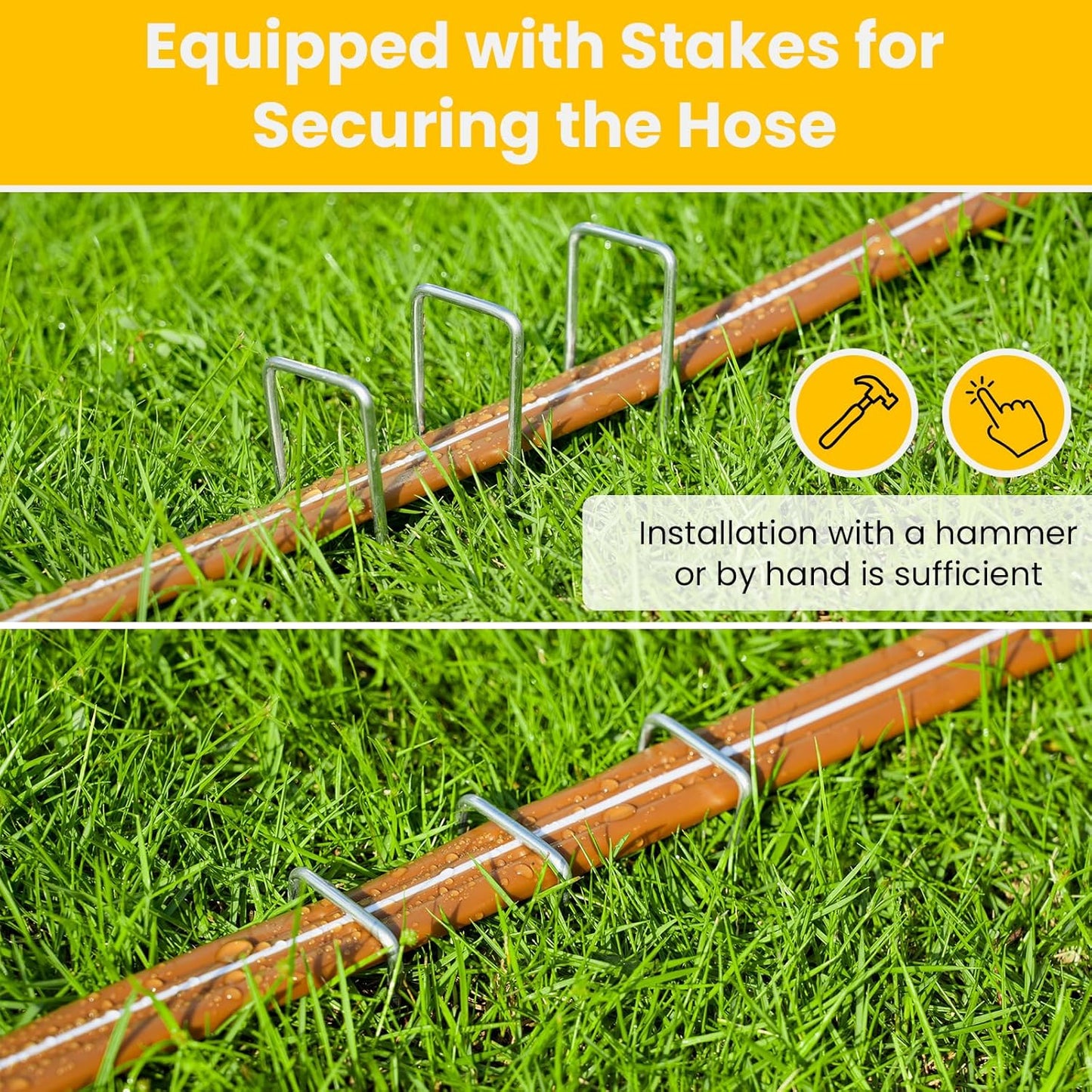 LINEX Sprinkler Soaker Hose 50 ft for Garden, Watering Hose with Holes, High-Efficiency Sprinklers System for Lawn and Garden with Staples