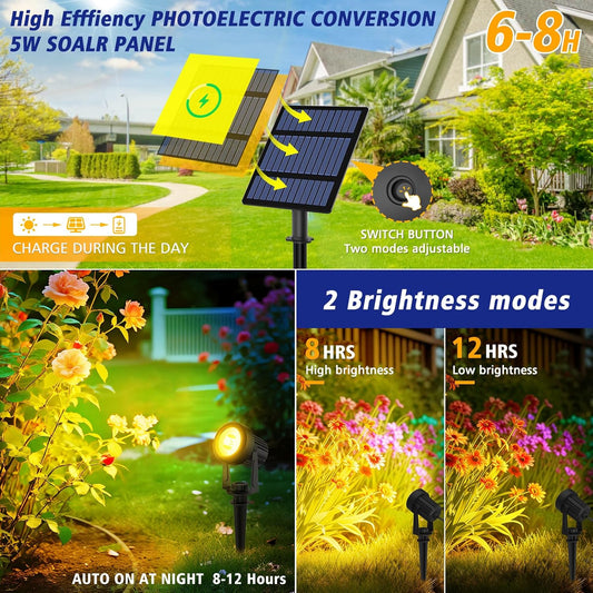 T-SUNUS Halloween Solar Spot Lights 6-in-1 Outdoor Warm White 3000K Landscape Spotlight IP65 Waterproof Separated Panel Spotlights with 9.8ft Cable Auto On/Off for Christmas Tree Lawn Driveway Pathway