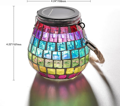 Cooo 4 Pack Mosaic Solar Lantern Outdoor Waterproof IP68 Hanging Projection Light Hidden Lid Pear-Shaped Lantern with Rope Handle Solar Powered Auto On for Patio Garden Fence Table - Neon Mosaic