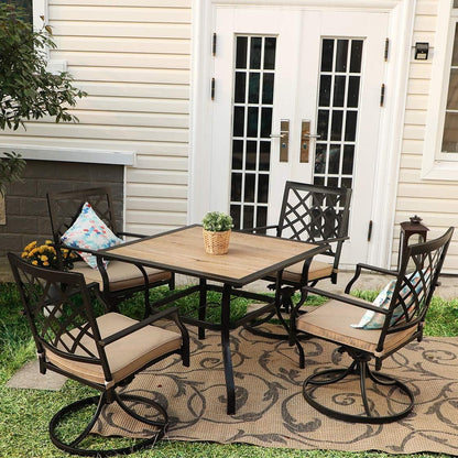PHI VILLA 37" x 37" Patio Dining Table Outdoor Dining Furniture Umbrella Table with 1.57" Umbrella Hole, Steel Frame with Premium PVC Table Top for Patio, Lawn Garden