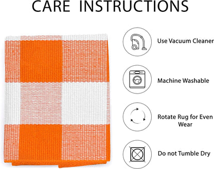 IOHOUZE Fall Buffalo Plaid Check Rug Outdoor Doormat 3x5 Ft Washable Woven Outdoor Indoor Welcome Mats for Front Door/Farmhouse/Entryway/Home Entrance Orange and White Outdoor Rug