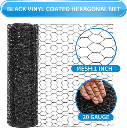 36'' x 50' Black Chicken Wire Fencing, 1 inch Chicken Wire and 20 Gauge Poultry Netting, Garden Mesh Fence Roll for Floral Arrangements/Crafts/Farm/Livestock/Pet Protection