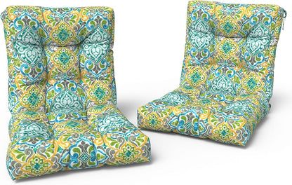 LVTXIII Outdoor Tufted Low Back Cushions, Solid Fluffy Seat and Back Chair Cushion with Ties, Patio Replacement Rocking Chair Cushion for Outdoor Furniture Use, 21 W x 21D, 2 Pack, Damask Green