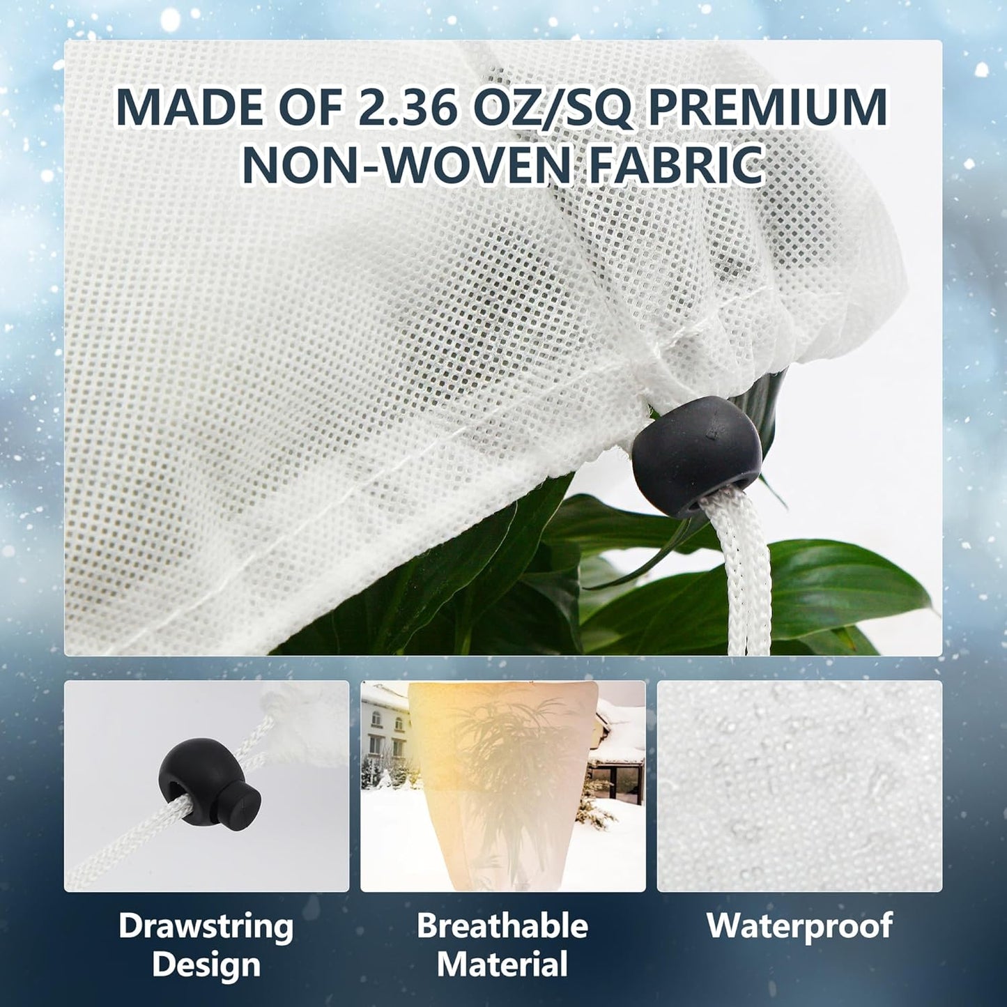 2 Pack Plant Covers Freeze Protection for Winter, 31.5''×23.6'' Frost Cloths for Outdoor Plants Cold Weather Blankets with Drawstrings