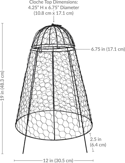 Sunnydaze Chicken Wire Plant Protector Cage - Garden Cloche with Removable Cover - 6 Pack - Protects from Rabbits and Animals