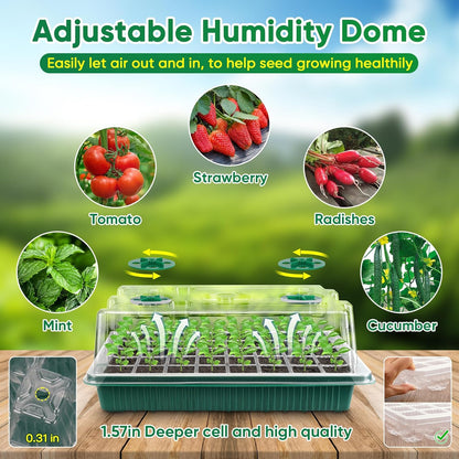 BlumWay 4-in-1 Seed Starter Tray with Grow Light &Heat Mat & Soil Meter Set,40-Cells Seedling Tray with Humidity Dome for Indoor Plant