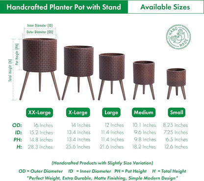 D'vine Dev 16 Inch Modern Geometric Tile Patterned Sleek Planter Pot with Stand, Indoor Outdoor Decorative Plant Holder, Espresso, 88-Z-E-6