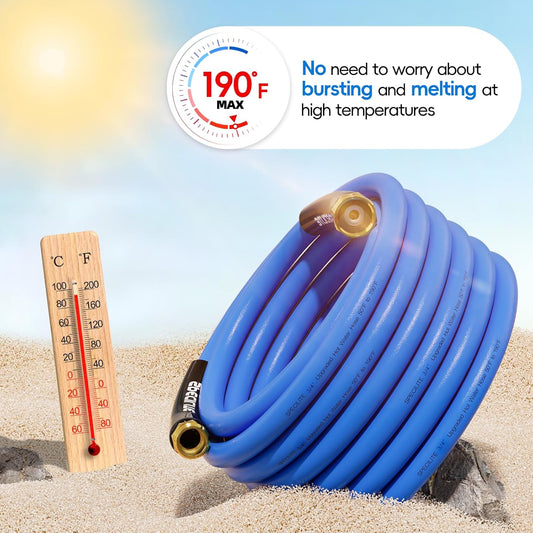 Hot/Cold Garden Water Hose 75 ftx 5/8 in, -50℉ To 190℉, Heavy Duty, Flexible, Burst 605 Psi, Lightweigh, Upgraded Rubber Pipe with 3/4" Brass Fittings For Backyard, Outdoor, Farm, Blue