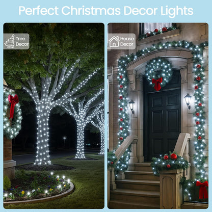 6 Pack 270FT Solar Christmas Lights Outdoor Waterproof, Super Bright 480 LED Solar String Lights with 8 Lighting Modes, Green Wire Twinkle Tree Light for Outside Xmas Party Decor (Cool White)