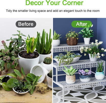 Garden 4 you 3 Tiers Metal Plant Stand,Rectangular Ladder Flower Pots Outdoor Plant Rack, Indoor Plant Display Rack, Heavy Duty Utility Storage Organizer for Home Garden Patio Balcony, Stair Style(White)