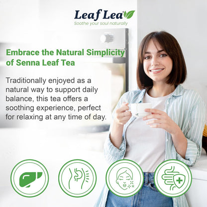 LeafLea 120 Senna Tea Bags – Pure Senna Herbal Laxative Tea, Naturally Supports Constipation Relief & Digestive Cleanse, Caffeine-Free, No Sugar, No Gluten, Non-GMO, Vegan, Individually Wrapped