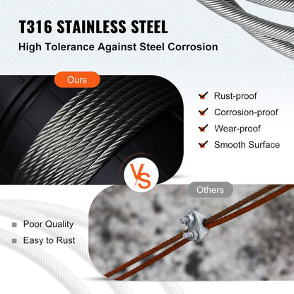 Mophorn Stainless Steel Cable Railing 1/8"x 500ft, Wire Rope 316 Marine Grade, Braided Aircraft Cable 7x7 Strands Construction for Deck,Rail,Balusters,Stair,Handrail,Porch,Fence