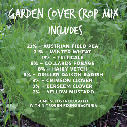 No-Till Farm and Garden Cover Crop Mix Seeds - 25 Lbs Bulk - Blend of Gardening Cover Crop Seeds: Hairy Vetch, Daikon Radish, Forage Collards, Triticale, More